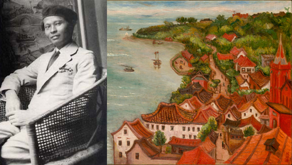 陳澄波與其畫作〈淡水夕照〉。圖/取材自網路,民報影像合成