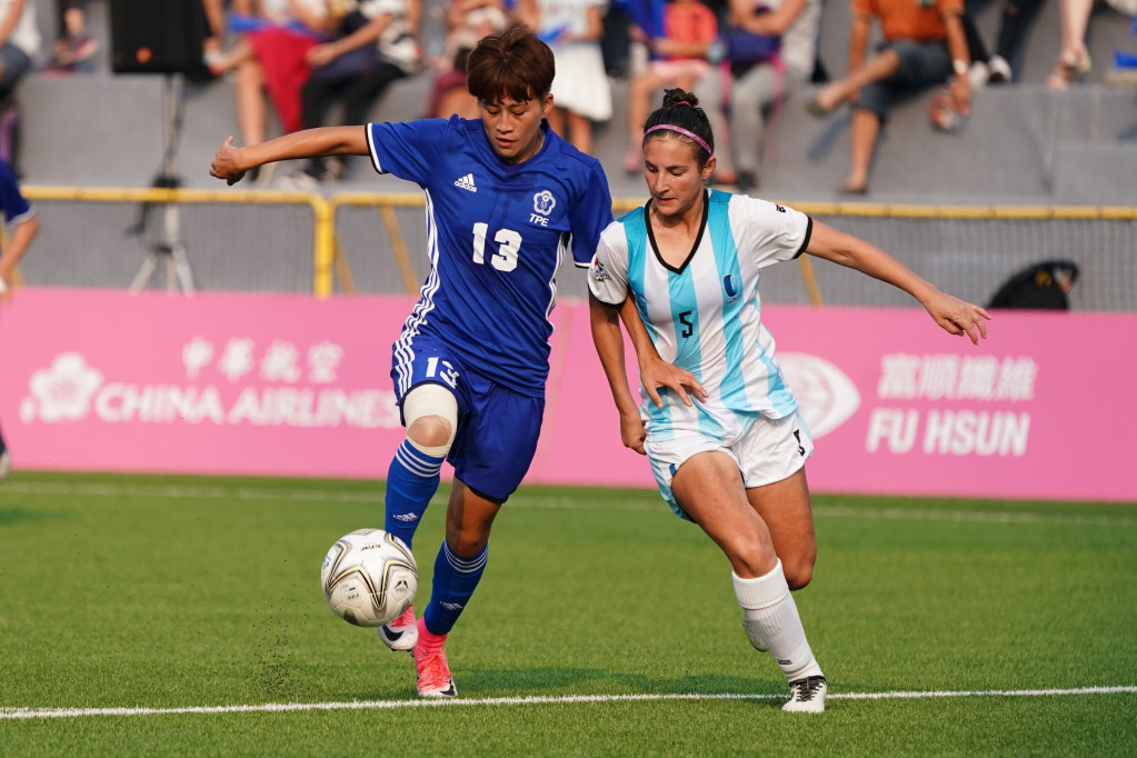 女足台灣隊在世大運拿下首勝，以3：0大勝阿根廷隊。圖／大專體總提供