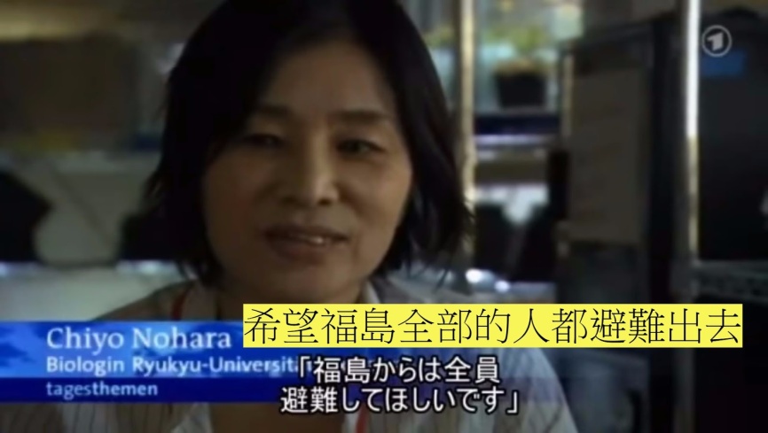 德國公視ARD節目截圖，大瀧丈二研究室成員野原千代受訪，「希望福島人全員避難。」（圖／作者提供）