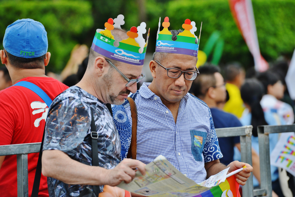 第14 屆「保障同志權益」遊行今天下午在台北街頭登場。圖/郭文宏