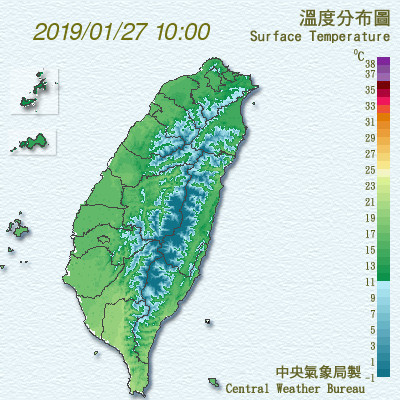 中央氣象局預測，昨晚至今天清晨西半部空曠地區低溫約12至14度，白天起北台灣一整天仍偏涼冷，中南部日夜溫差較大。圖／中央氣象局