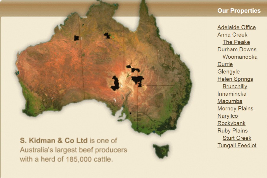 擬出售的基德曼公司牧場分布圖。截圖取自/S. Kidman & Co網頁