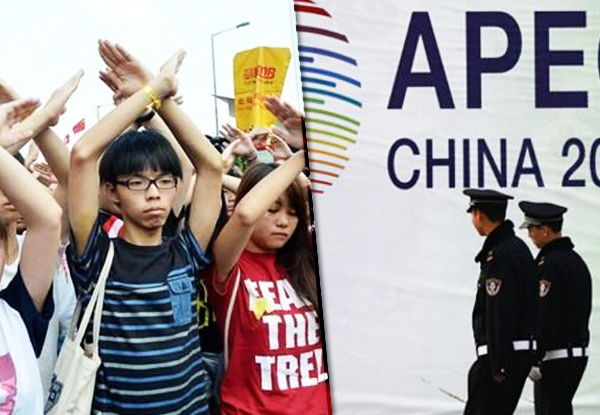 學聯擬趁APEC在北京舉行期間，派出五人上京，要求京官直接面對學生，回應港人要求人大撤回8月31日決定的訴求。（網路資料翻攝，民報合成）