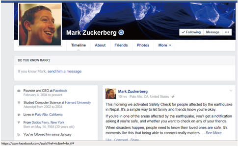 尼泊爾發生強震，臉書創辦人祖克伯Mark Zuckerberg在臉書說，臉書啟動平安通報站。(圖取自祖克柏臉書)