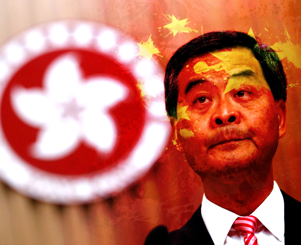 梁振英以「家庭理由」宣佈放棄競逐特首，實際情況是北京給他亮了紅燈，才使他不得不如此。圖／網路資料，民報影像合成