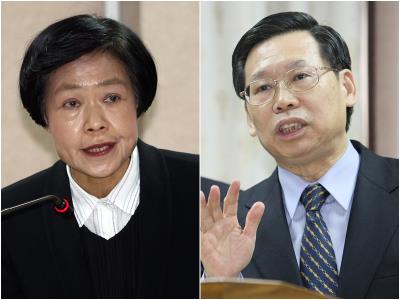 司法院公懲會委員長謝文定(右)與司法院秘書長林錦芳將出任司法院新任正副院長。(中央社)20160711