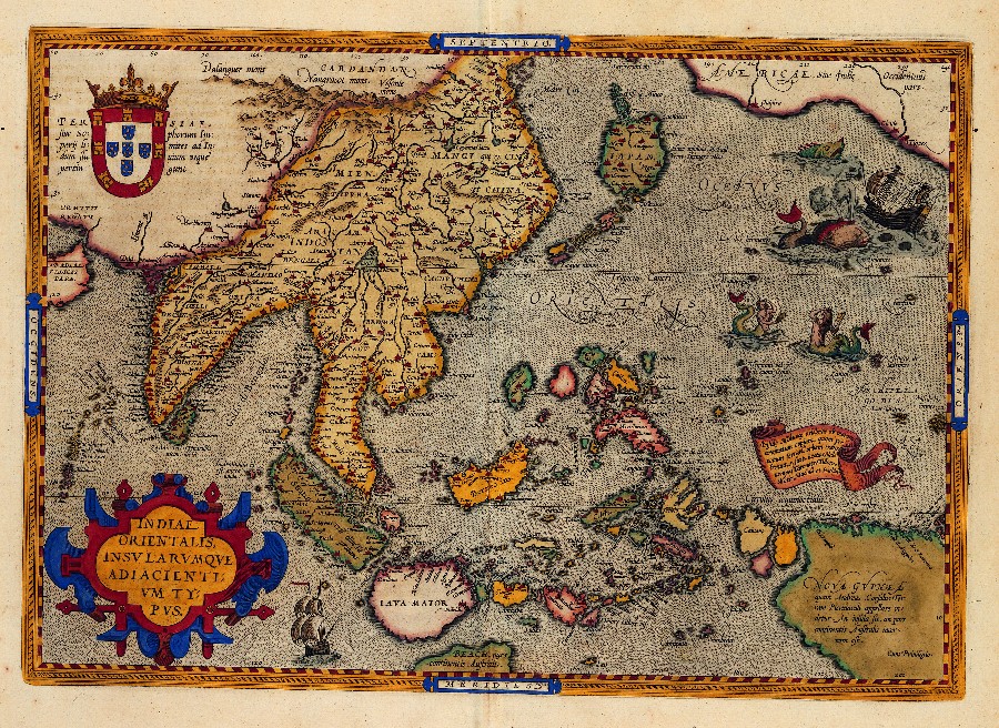 16世紀的「東印度群島圖」最早出現「FORMOSA」的地圖。台史博館藏大料的地圖資料,做為台灣與世界接軌的起始。(資料來源:國立臺灣歷史博物館館藏)