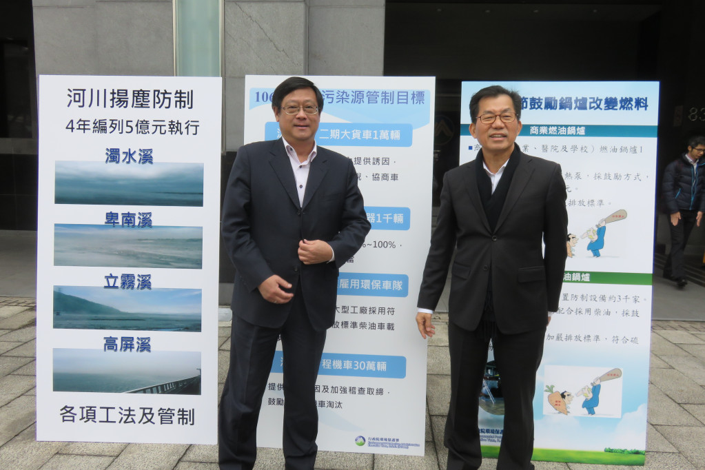 環保署長李應元(右)29日宣布明年各項改善空氣品質管制措施。圖/林冠妙